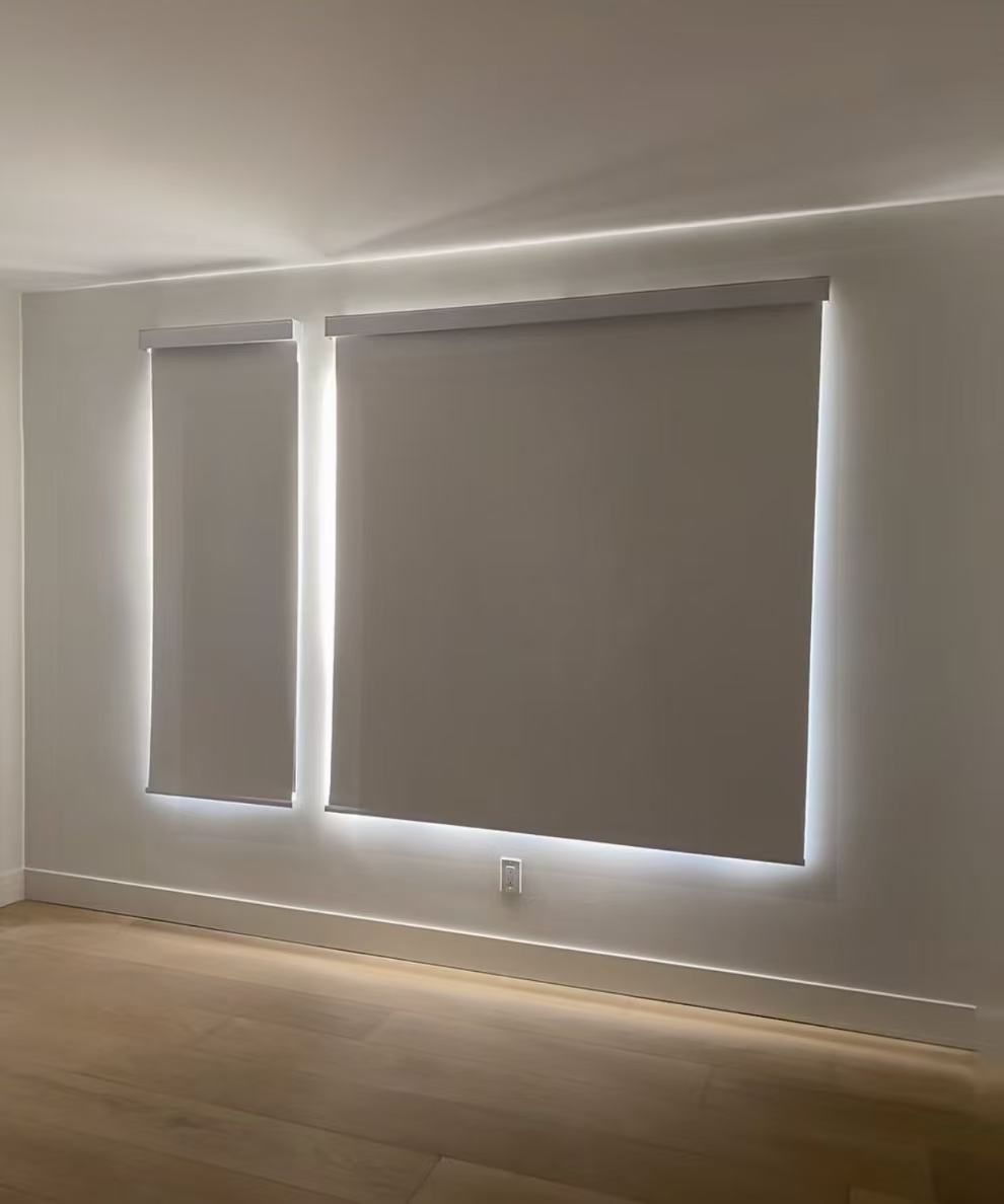 Modern roller blinds in a bedroom