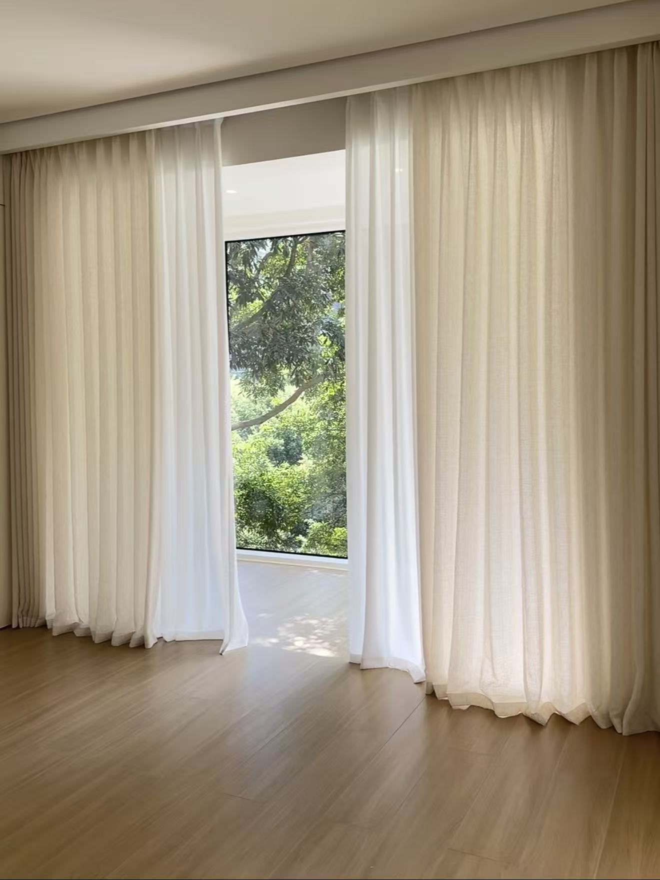 Double layer sheer and linen curtains